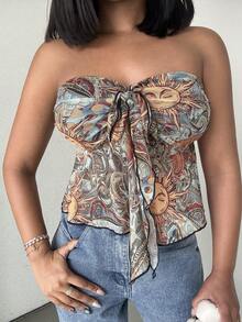 Alexandranx توب كامسول مطبوع بتصميم جرافيك مصنوع من القطن المحبوك للنساء لفصل الخريف/الشتاء - متعدد الألوان - مشاهدة 5