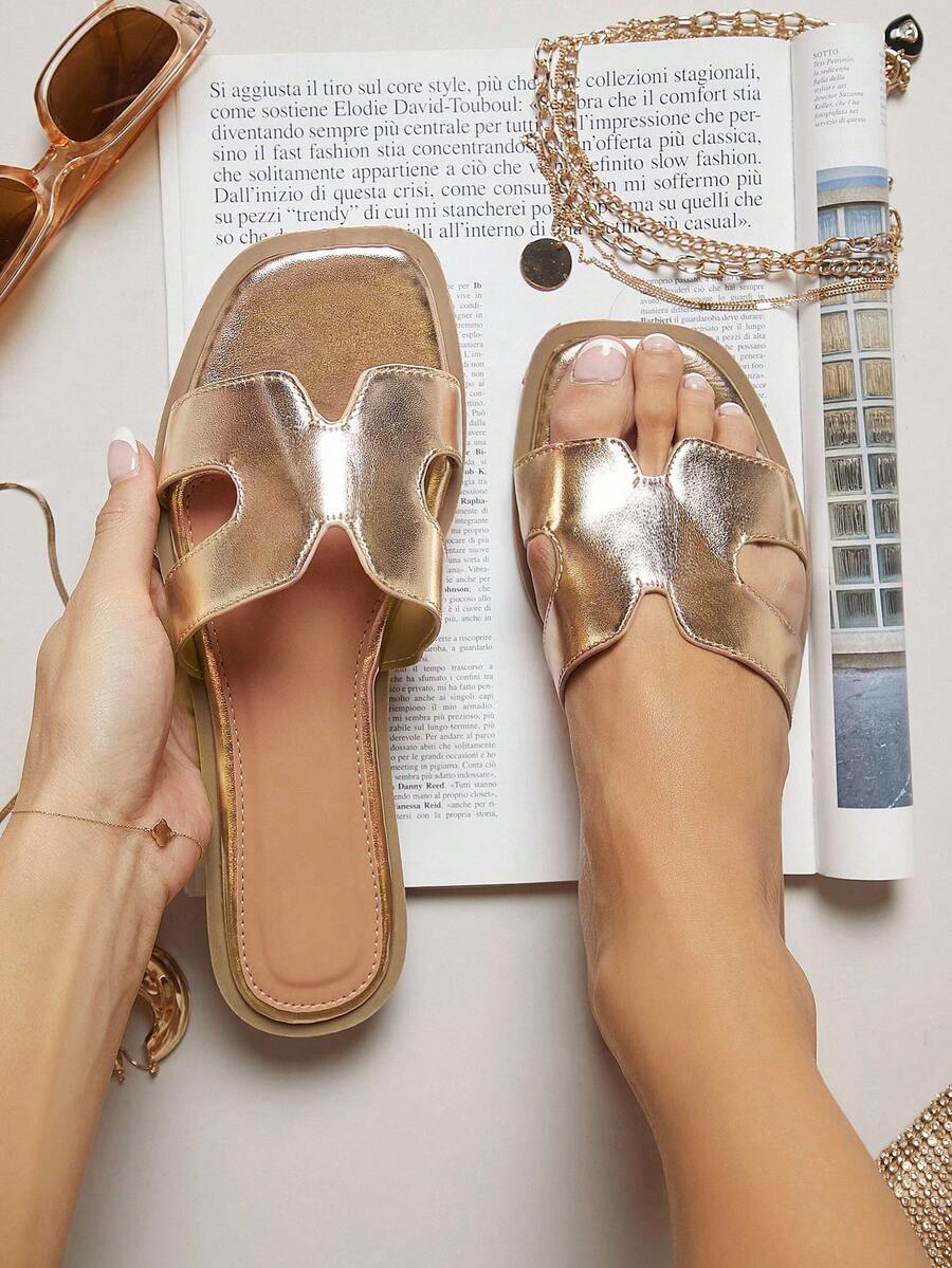 SHUZIA 時尚女士多用途平底涼鞋 - 玫瑰金 - 查看 1