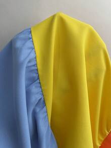 BrightlyHer Robe courte casual à manches bouffantes et blocs de couleurs pour femmes grandes tailles, printemps - Multicolore - Voir 8
