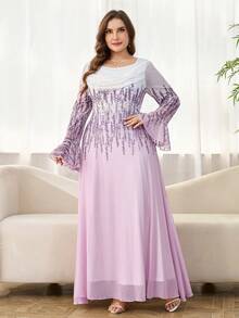 Ellevyn Đầm dài tay xòe thanh lịch cỡ lớn - Màu tím - Xem 2