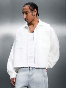 PLAYBOY X SUMWON Men's Oversized Button-Up Shirt With Large Back Graphic Print Long Sleeve Collared Casual Street Style - White - View 2