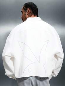 PLAYBOY X SUMWON Men's Oversized Button-Up Shirt With Large Back Graphic Print Long Sleeve Collared Casual Street Style - White - View 5