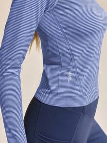 Exploreva Randig långärmad t-shirt för utomhusbruk för kvinnor, avslappnad passform - Blå - Visa 1