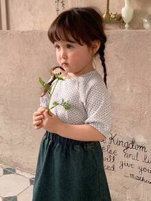 DAZY 女童圆领波点卡通印花蕾丝拼接长袖上衣，春夏款 - 灰色 - 查看 8