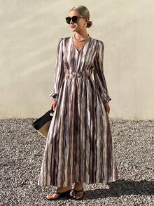 Livesso 女士休闲条纹短款连衣裙，适合度假 - 棕色 - 查看 6