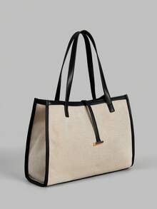 Ontre Bolso de mano para mujer, bolso de hombro para viajes y uso diario con diseño contrastante - Beis - Ver 4