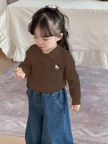 DAZY Baby Girls Crochet Knit Button-Up Cardigan Toddler Girls Clothes - Coffee Brown - View 3