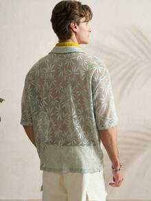 Airaco Áo sơ mi nam tay ngắn, màu trơn, cài cúc phía trước, chất liệu lưới xuyên thấu, khoét lỗ. - màu xanh lá - Xem 2