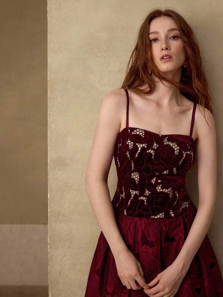 VELVET LASER CUT ZIP BACK CAMI TOP