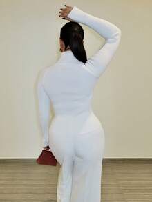 MDEdit Áo len dệt kim chui đầu ngoài trời thanh lịch Y2K, thích hợp để đi làm, đi nghỉ và mặc hàng ngày Áo len cổ lọ màu trắng có gân Áo len cổ lọ màu trắng cho nữ Áo len cổ lọ màu trắng Thu Đông - trắng - Xem 2