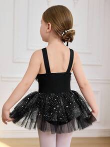 SHEIN Váy tutu đen bóng có dây đeo cho bé gái, áo liền quần múa ba lê tay loe ren cho bé gái, trang phục múa ba lê. - Màu xanh lam - Xem 2