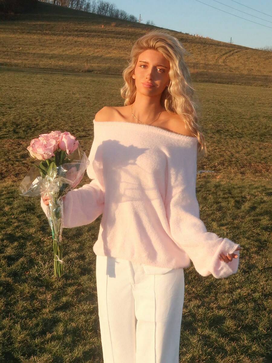 Sydney Algeri 新款秋冬柔软甜美休闲宽松毛绒针织套头衫女 - 粉色 - 查看 1