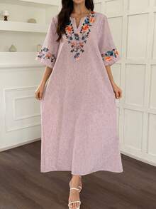 Vivie Lora Vestido midi de corte holgado con estampado para mujer - Rosa - Ver 4