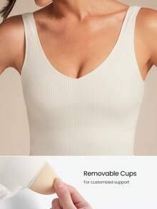 GLOWMODE FeatherFit™-Ribbed Fresh Start Buttery-Soft Stretchy Bonding Flattering Seam Crop Tank Top Bra Low Impact Yoga Studio Gym Daily Casual Wear Removable Cups