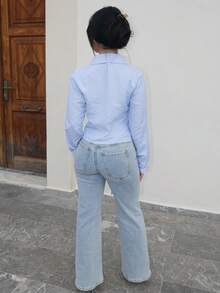 Vassilux 休闲通勤条纹束腰裹腰衬衫 - 藍白色 - 查看 2