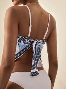 Écloséra Women's Tropical Random Print Detachable Strap Casual Low Neck Bandeau Bikini Top - Multicolor - View 2