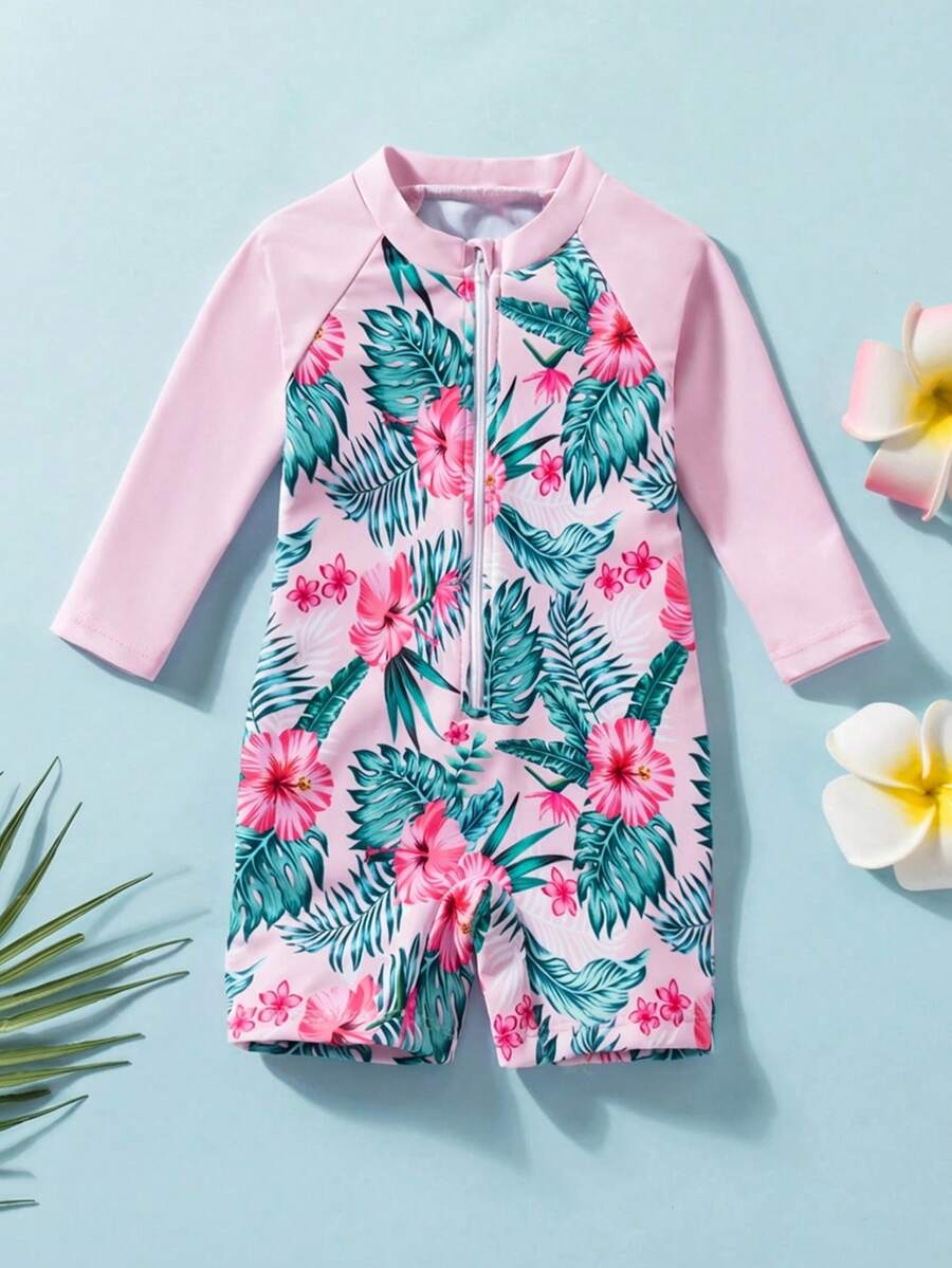 SHEIN 这款可爱的女婴休闲、简约、可爱的图案背心泳衣非常适合外出、度假和春夏季节穿着。 - 粉色 - 查看 1
