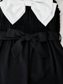 Girls' Sleeveless Ruffled Wide Leg Jumpsuit With Tie Waist, Bow Decor, Summer Outfit - Black - View 4
