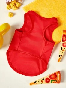 PETSIN 一件红色透气亲肤宠物背心，饰有蝴蝶结和淡粉色兔子图案 - 紅色 - 查看 3