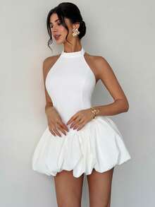 Firerie Đầm midi nữ thanh lịch, tối giản, thích hợp cho kỳ nghỉ, dạo phố, thường ngày, phong cách lãng mạn, màu trơn, họa tiết hoa. - trắng - Xem 11