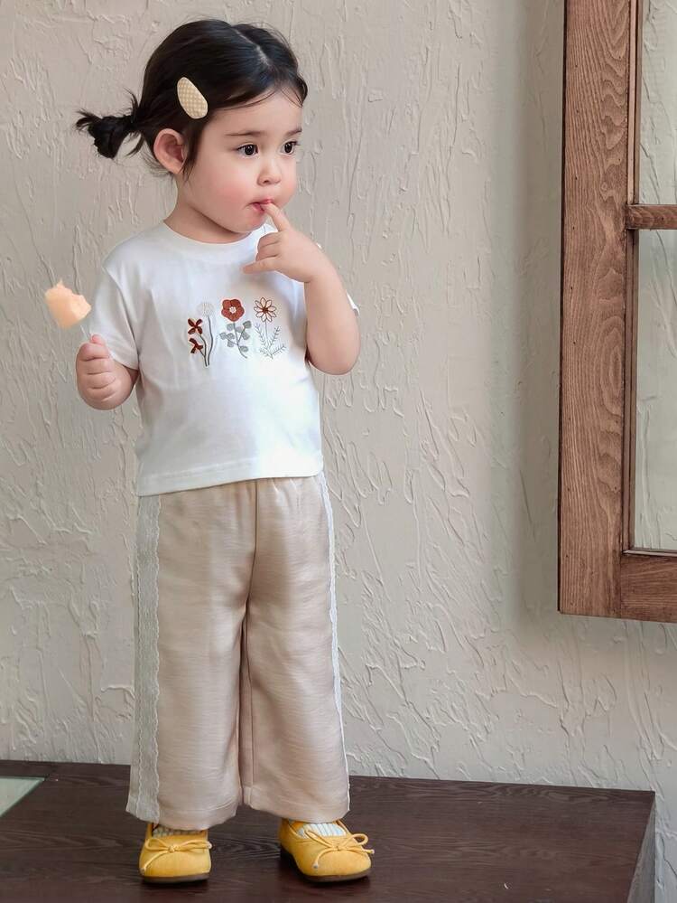 Infant/Toddler Girls' Satin & Lace Patchwork Solid Color Spring/Summer Bottoms