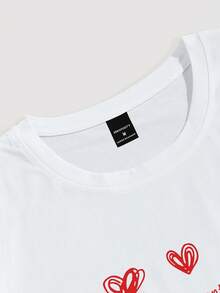 Manfinity Homme Men's Heart Print Round Neck Short Sleeve T-Shirt Couple Tshirt Couple Twinning Outfits Couple Clothes Set Heart Shirt Unisex T Shirts - White - View 4