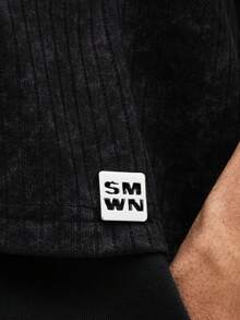 SUMWON Essentials Cropped Boxy Fit Ribbed Polo Shirt With Button Placket Collared Neckline Short Sleeve Casual Streetwear Top - Black - View 6