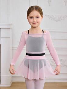 3件套少女专业优雅可爱小女孩初学者芭蕾舞紧身衣，露肩T恤连体裤和裙子，芭蕾舞训练服 - 彩色 - 查看 4