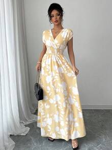 Selianne Floral Print Shirred Waist Casual Summer Dress - Multicolor - View 4