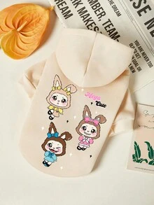 PETSIN 1件可爱三姐妹蝴蝶结星星字母印花宠物连帽衫米色秋冬加厚保暖宠物衣服 - 米色 - 查看 1