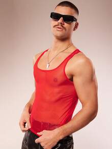 FeverCity Fever City Sexy Sheer Party Clubwear Men Tank Top - Red - View 4