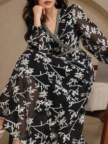 DAZY Elegant Long Sleeve High-End Luxurious Dress For Women - Black - View 1