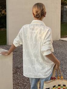 Livesso Lace Collar See-Through Casual Women Shirt - Apricot - View 2