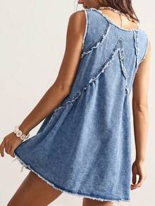 Bohemela 大码纯色极简无袖牛仔连衣裙 - 淺色水洗藍 - 查看 2