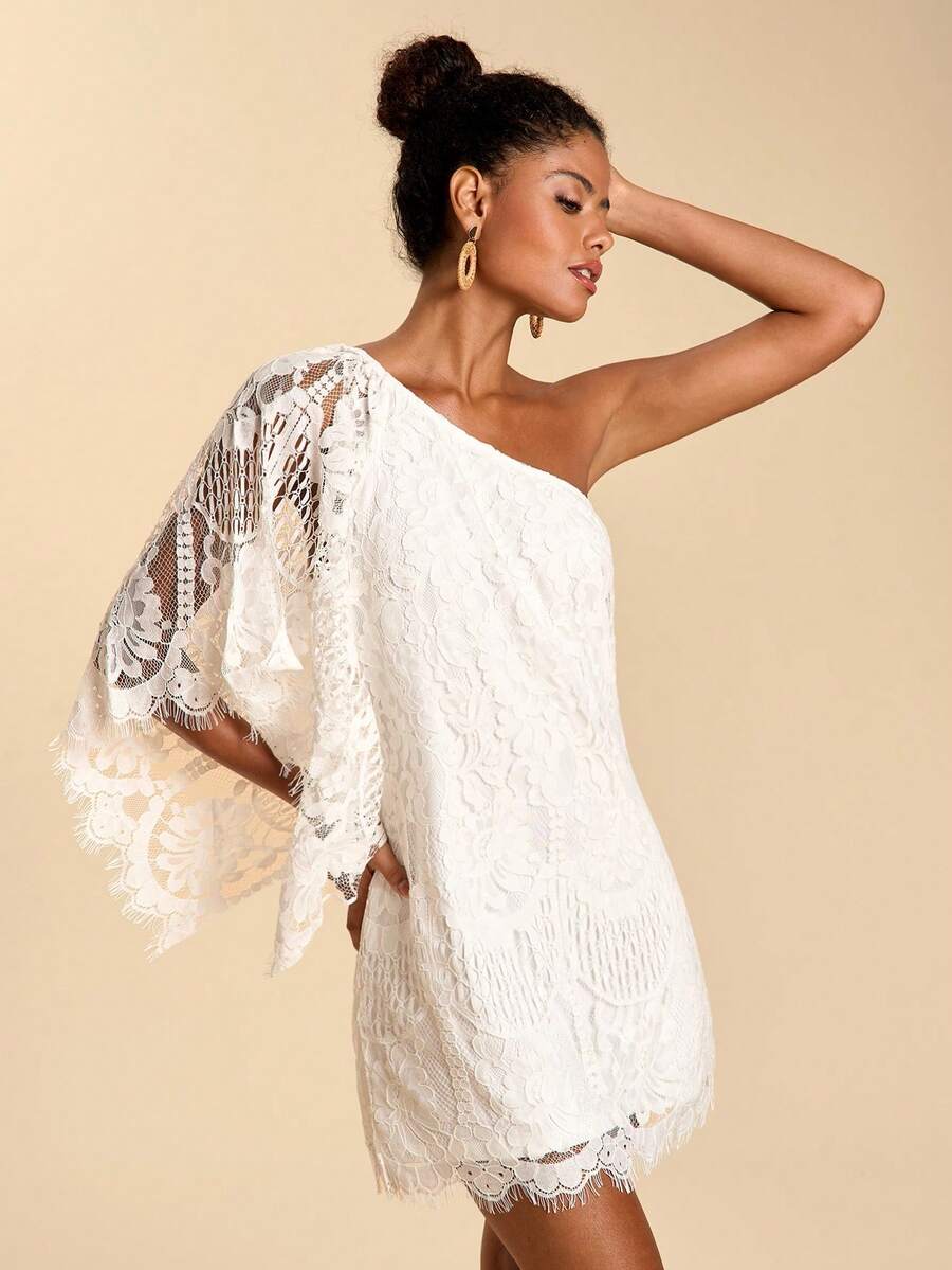 Travachic Women's Elegant Solid Color Lace Spaghetti Strap Mini Dress,Vacation Casual Terno Outfit For Women,Summer Holiday Outfits,Spring Break Outfits,Party Outfit,Beach Outfit,Spring Clothing,Valentine's Day,Valentine Outfits For Women,Carnival Costume,Elegant,Floral,Carnival,Spring To Summer ,Party ,Summer Dress,Valentine's Day Dress,Wedding Guest Dress For Women,Birthday Dress,Party Dress,Elegant Dresses For Women,Floral Dress,Summer Dress,Carnival Costume, Mexican Style Dress Women Boho Dress For Women - White - View 1