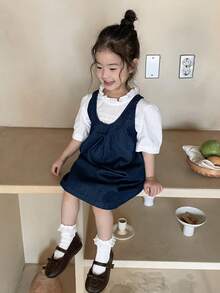 DAZY Baby Girl Vintage Korean Style Washed Bib Dress Toddler Girls Clothes - Dark Wash - View 7