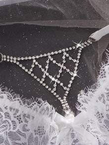 2pcs White Romantic Lace Bridal Lingerie Set - Sexy Sheer Bra With Diamond Pendant - White - View 4