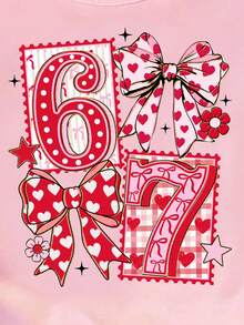 Áo thun ngắn tay cơ bản dành cho bé gái tuổi teen, phong cách thường ngày, sáng tạo, cá tính, tươi mới, tối giản với họa tiết chấm bi, số 67, nơ, trái tim, hoa, ngôi sao, thoải mái, phù hợp cho mùa xuân/hè, không khí lễ tình nhân. - Hồng - Xem 7