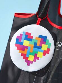 Tetris™ X SHEIN 1 Cute Cartoon Character Print Foldable Shopping Bag, Tote Bag, With Small Storage Bag With Bead Chain, Can Be Hung On The Bag. - Multicolor - View 5