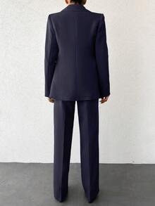 EURMUSE Women's Casual Solid Color Lapel Long Sleeve Blazer And Trousers Suit