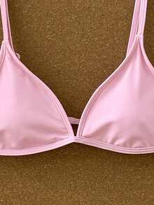 Swim Vcay Women's Solid Color Triangle Cup Low Waist Bikini Swimsuit Set, Summer Beach