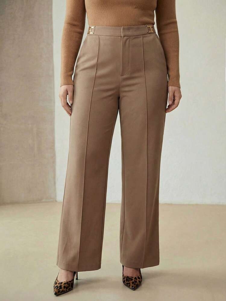 PANTALONES RECTOS PARA MUJER TALLA GRANDE CON DECORACIÓN METÁLICA, PRIMAVERA/VERANO