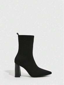 ISPORTE Elastic Booties For Women, With Thick Heel And Thin Toe, Made Of Elastic Fabric. Perfect For Valentine's Day, Graduations, End-Of-Year Parties, Vacations, Christmas And New Year's. - 黑色 - 查看 6