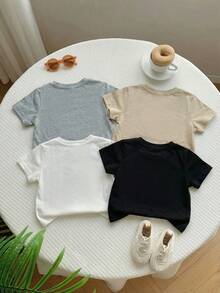 4件装男女宝宝休闲日常运动宽松字母印花圆领短袖T恤，适合外出、居家、春秋、夏季等所有季节穿着。 - 彩色 - 查看 2