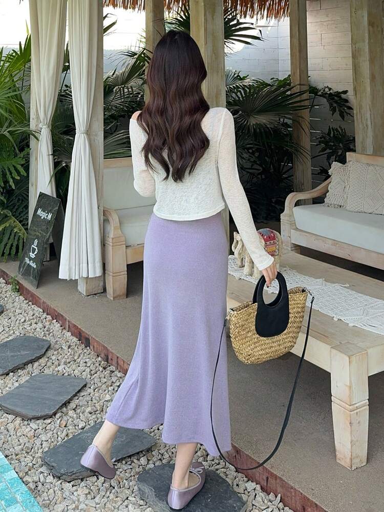 Women's Floral Asymmetrical Shoulder Long Sleeve Cover Up With Spaghetti Strap Dress, Korean Style Elegant Vacation Spring Sundress