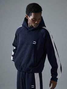 NEON BLANC Men's Street Fashion Embroidered Gray Knit Hoodie Designer Sweatsuit Men's Streetwear Set Men's Tracksuit - Navy Blue - View 2