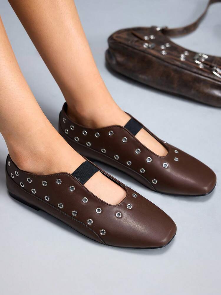 CUCCOO GRLICON Women's Fashionable Versatile Commuter Metal Eyelet Decor Flats Valentine's Day