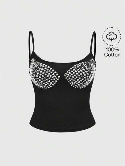 Grunge Punk Débardeur féminin imprimé punk sexy avec faux rivets