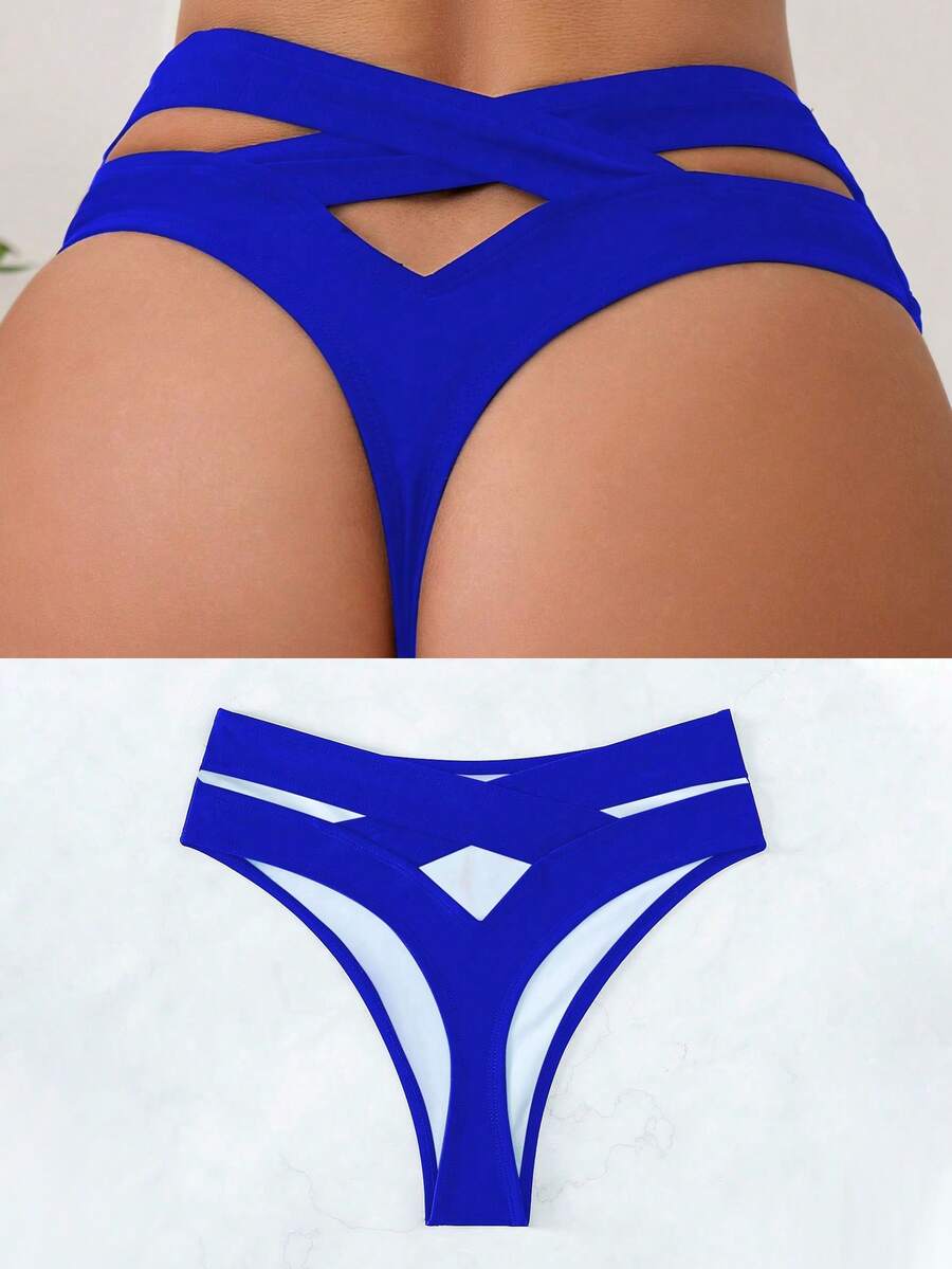 SHEIN Swim 交叉泳衣下裝 - 寶藍色 - 查看 1