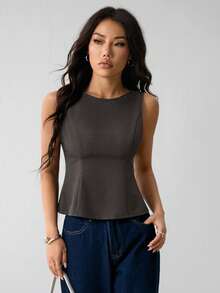 SHEIN PETITE Women's Summer Fashionable Designer Black Top - Dark Grey - View 8